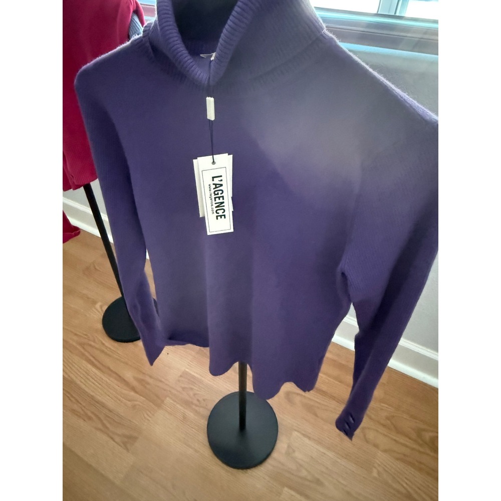 L'AGENCE Purple Ribbed Turtleneck Sweater with Button Cuffs Large NWT - Picture 2 of 3